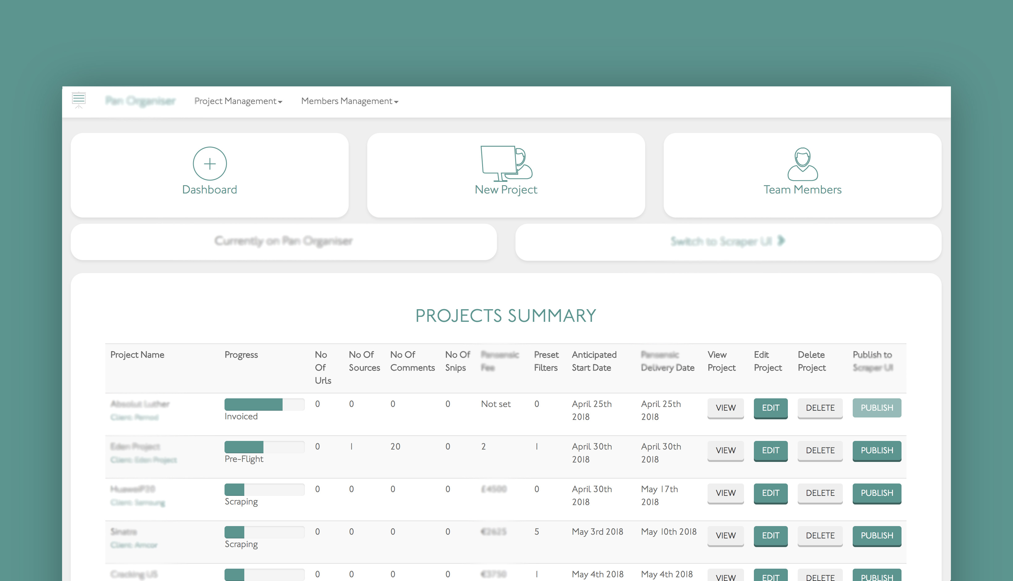 Bespoke Project Management System using React and Redux