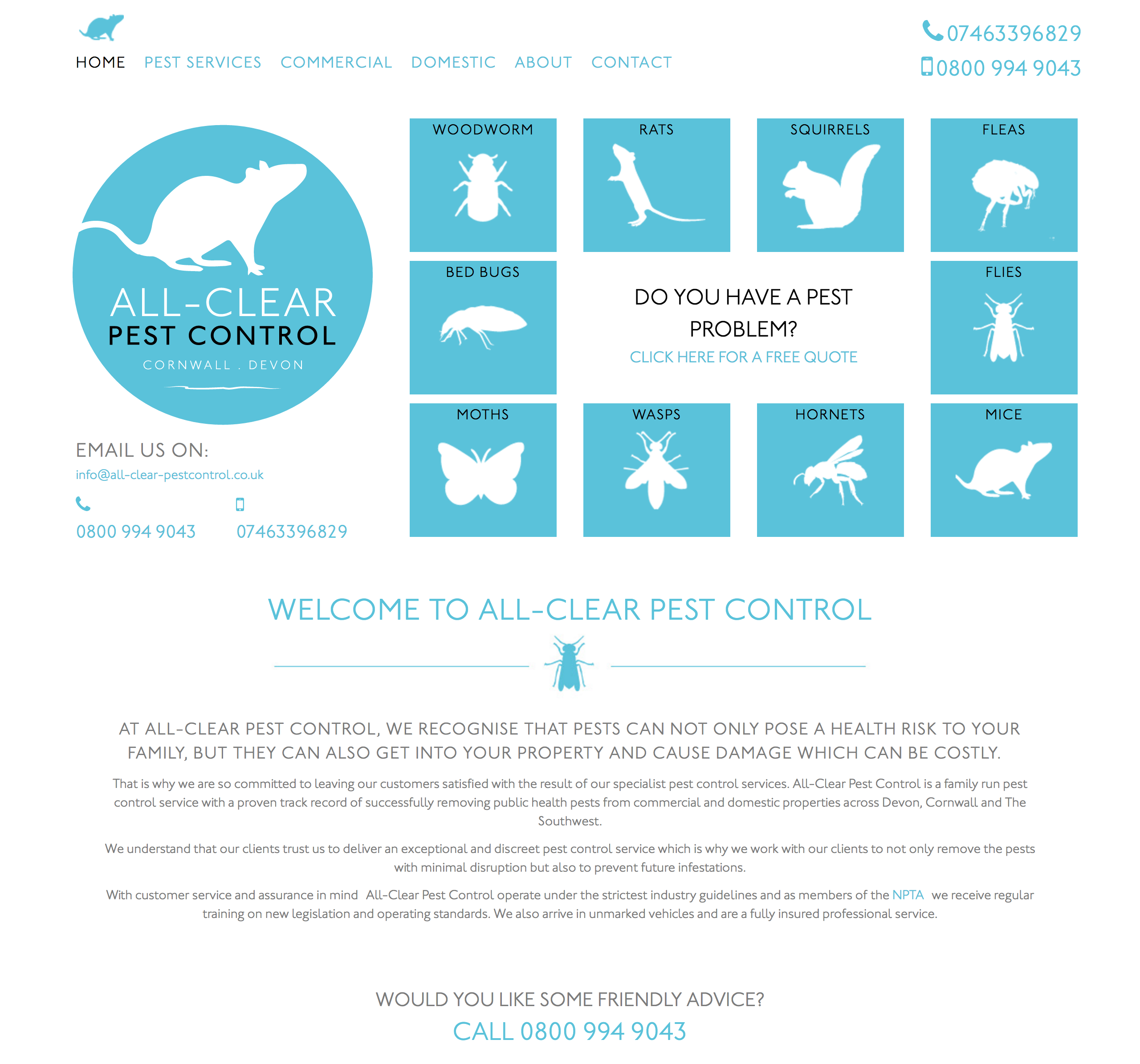 Clean Website Design for All-Clear Pest Control in Cornwall