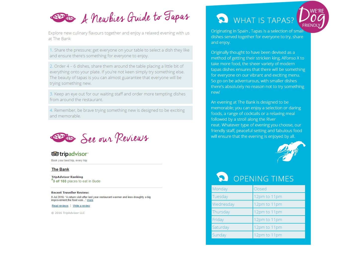 Cornwall Website Design for The Bank At Bude: Tapas and Cocktail Bar, part 3 of 4