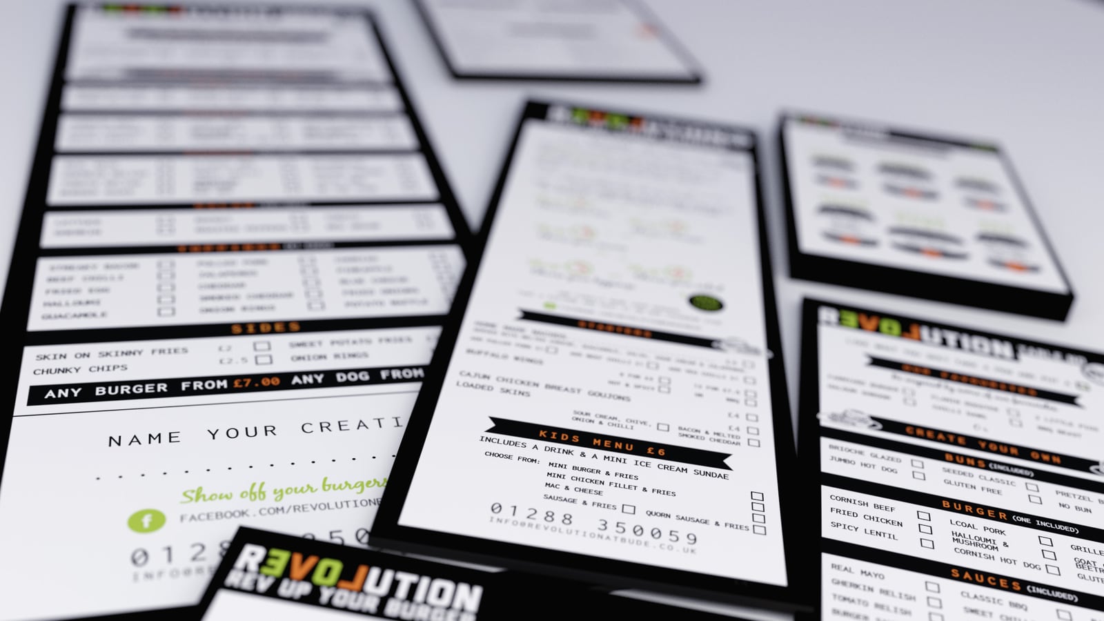 Burger Menu Designs for Revolution, Bude, part 1 of 2