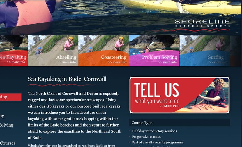 Outdoor Pursuits and Extreme Sports Website Design in Bude Cornwall, part 2 of 2