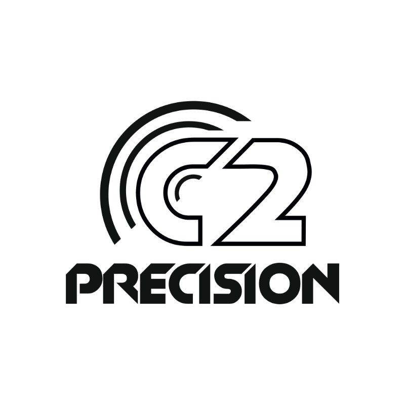 C2 Precision logo: a heavy outlined C2 swept by concentric arcs over the word PRECISION