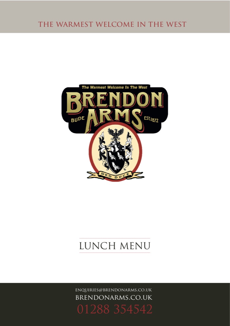 Brendon Arms lunch menu cover: the inn's crest over a faint ship's wheel