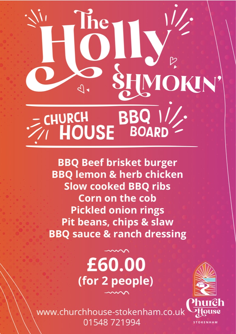 The Holly Shmokin' BBQ board poster in pink and orange script