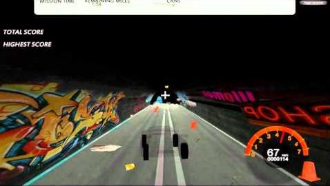 UOP Burnout: a car on a night road lined with graffiti, a speedometer in the corner