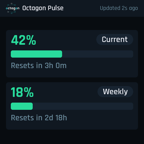 Octagon Pulse showing current-session and weekly usage bars for one provider